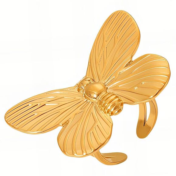 18K Gold Plated Butterfly Women's Statement Ring Open Back Insect Jewelry - Picture 1 of 12